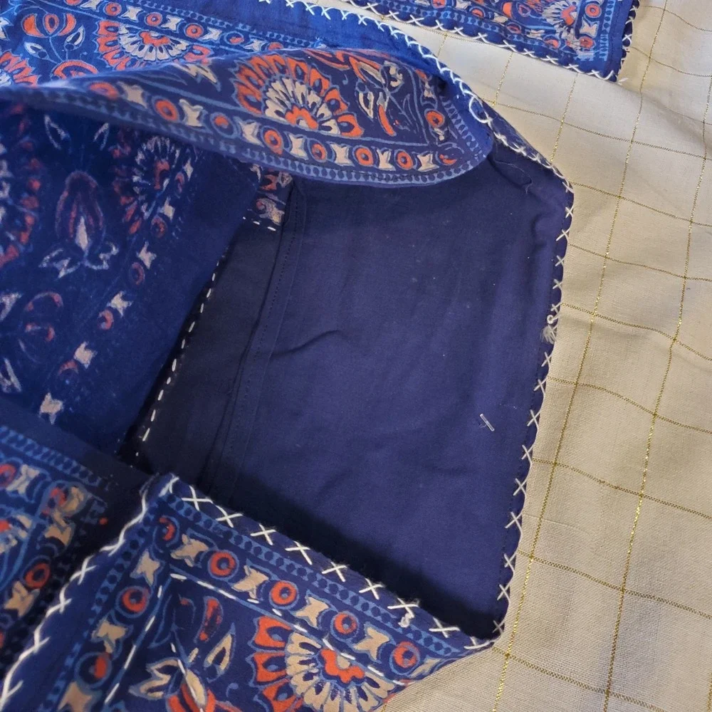 Fabulous Indian Cotton Top Stitched Standard Pillow Shams Dark Blue‎ Reversible